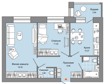 Квартира 56 м², 2-комнатная - изображение 1