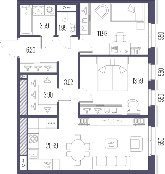 65,5 м², 2-комнатная квартира 25 513 660 ₽ - изображение 14