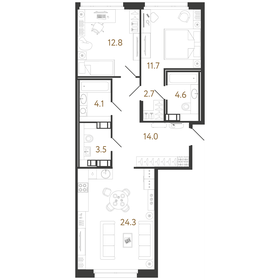 Квартира 77,7 м², 2-комнатная - изображение 1