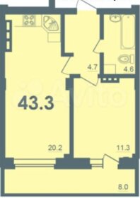 Квартира 43,3 м², 1-комнатная - изображение 1