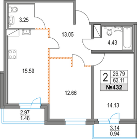 Квартира 63,1 м², 2-комнатная - изображение 1