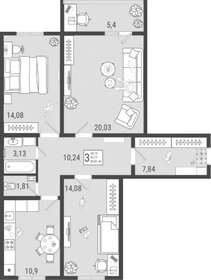 Квартира 84,8 м², 3-комнатная - изображение 1