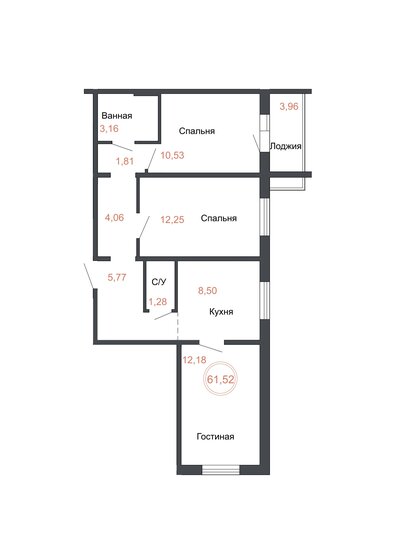 61,5 м², 3-комнатная квартира 6 951 760 ₽ - изображение 1