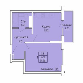Квартира 35,4 м², 1-комнатные - изображение 1