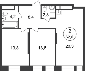 Квартира 62,6 м², 2-комнатная - изображение 1