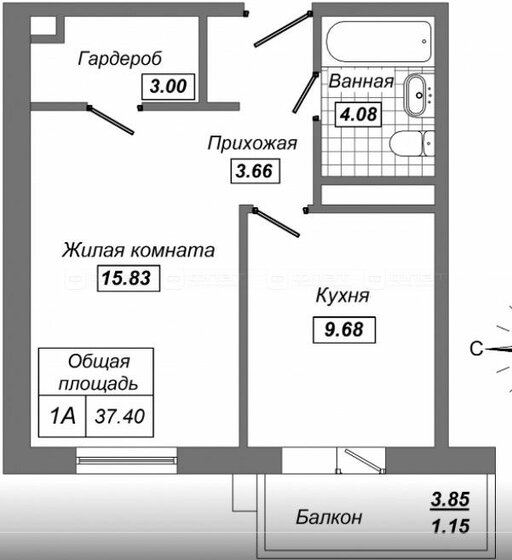 37,4 м², 1-комнатная квартира 6 270 000 ₽ - изображение 1