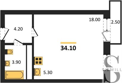 Квартира 34,1 м², студия - изображение 1