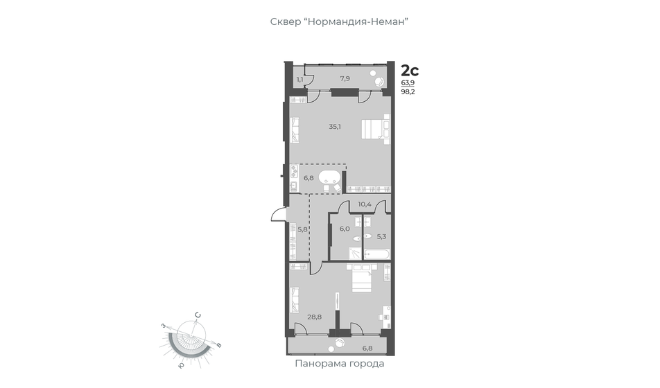 98,2 м², 2-комнатная квартира 12 900 000 ₽ - изображение 1