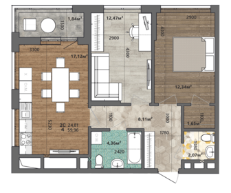 65,6 м², 2-комнатная квартира 4 980 000 ₽ - изображение 106