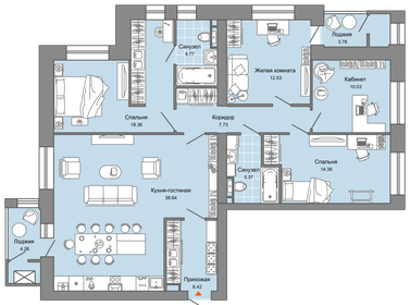 Квартира 122 м², 5-комнатная - изображение 1