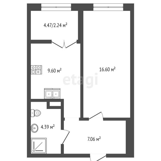 42 м², 1-комнатная квартира 4 700 000 ₽ - изображение 1