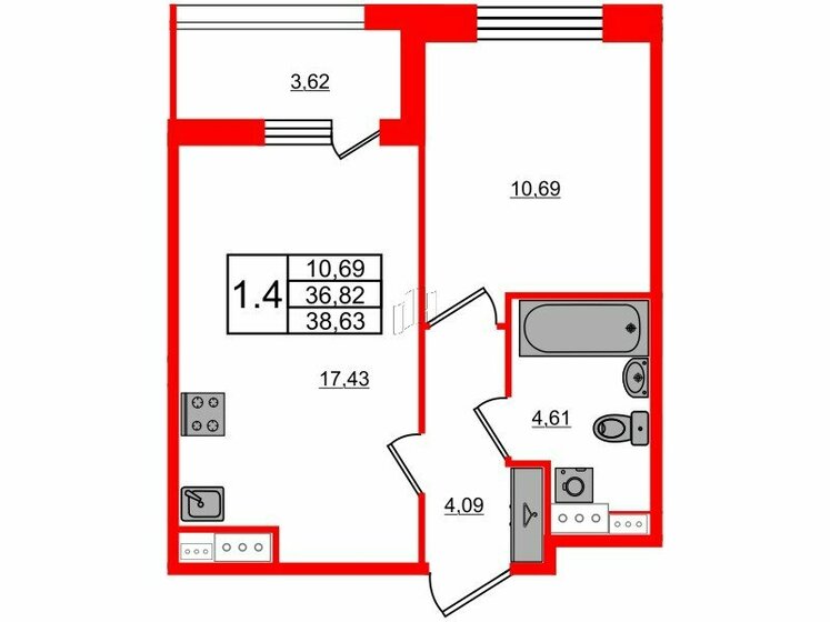 36,8 м², 1-комнатная квартира 9 350 291 ₽ - изображение 36