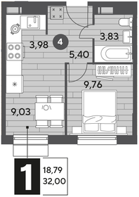 Квартира 32 м², 1-комнатная - изображение 1