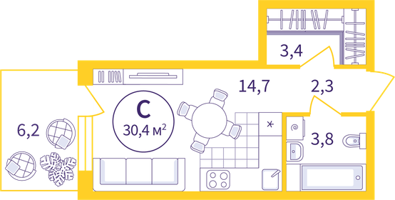 Квартира 26 м², студия - изображение 1