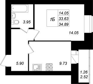 Квартира 34,9 м², 1-комнатная - изображение 1