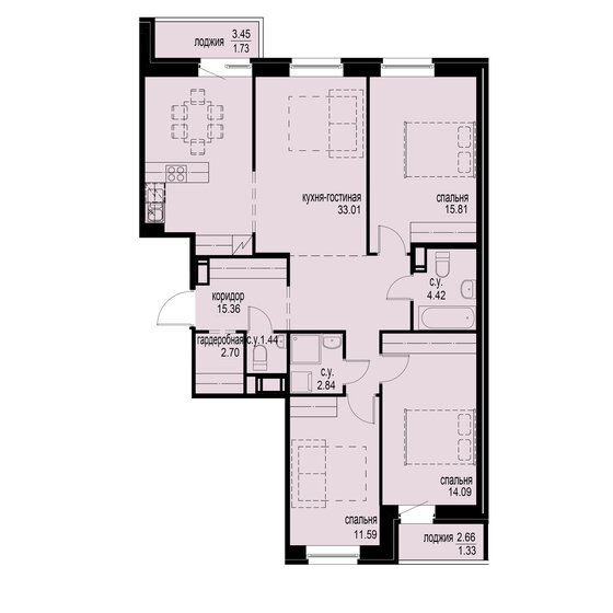 104,3 м², 3-комнатная квартира 27 123 200 ₽ - изображение 1