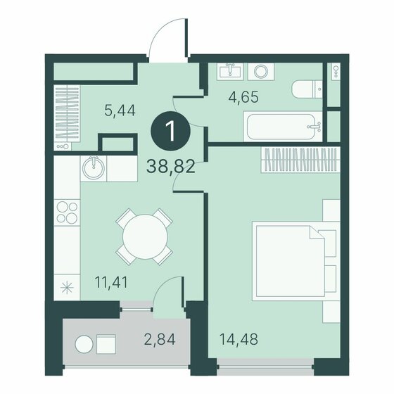 38,8 м², 1-комнатная квартира 6 600 000 ₽ - изображение 1