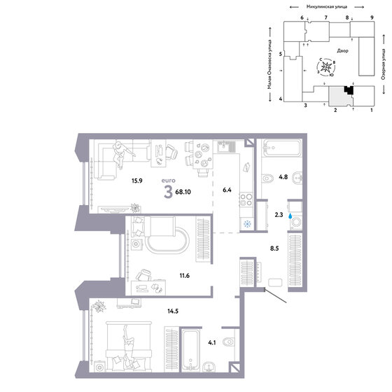 68,1 м², 3-комнатная квартира 25 990 000 ₽ - изображение 1