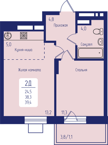 39,4 м², 2-комнатная квартира 6 501 000 ₽ - изображение 16