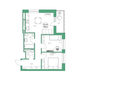 59,6 м², 2-комнатная квартира 6 800 000 ₽ - изображение 93