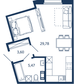 Квартира 38,9 м², студия - изображение 1