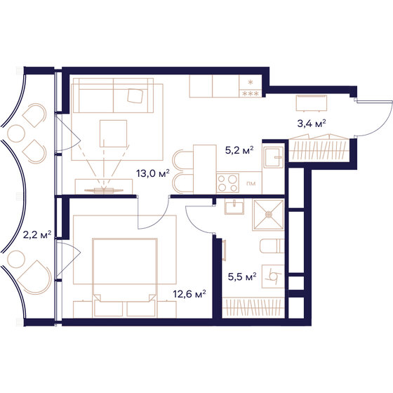 41,9 м², 1-комнатная квартира 23 454 500 ₽ - изображение 1