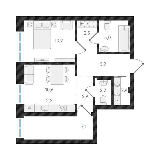 52,5 м², 2-комнатная квартира 8 700 000 ₽ - изображение 1