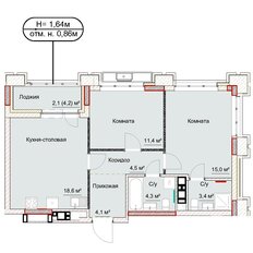 Квартира 63,4 м², 2-комнатная - изображение 2