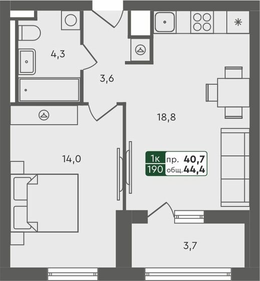 44,4 м², 1-комнатная квартира 4 710 000 ₽ - изображение 1