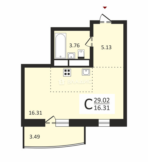 29,2 м², квартира-студия 4 400 000 ₽ - изображение 1