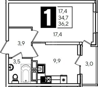 Квартира 34,7 м², 1-комнатная - изображение 1