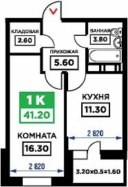 Квартира 41,2 м², 1-комнатная - изображение 1