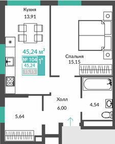 45,3 м², 1-комнатная квартира 6 126 000 ₽ - изображение 22