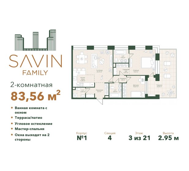 83,6 м², 2-комнатная квартира 20 216 340 ₽ - изображение 30