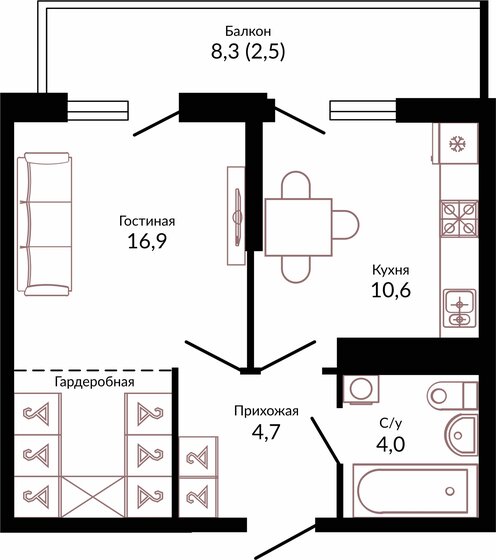 38,7 м², 1-комнатная квартира 7 012 440 ₽ - изображение 1