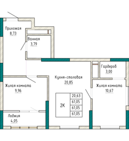 62 м², 2-комнатная квартира 8 710 335 ₽ - изображение 36