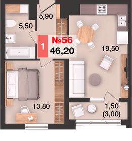46,2 м², 1-комнатная квартира 5 359 200 ₽ - изображение 10