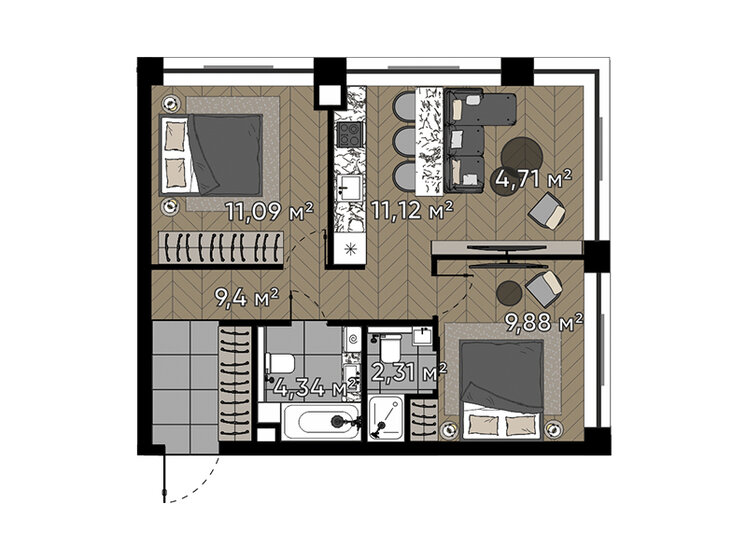 52,9 м², 3-комнатная квартира 27 466 144 ₽ - изображение 1