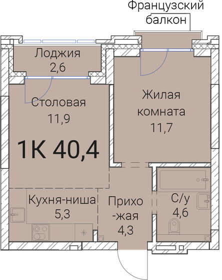 40,4 м², 1-комнатная квартира 7 898 200 ₽ - изображение 1