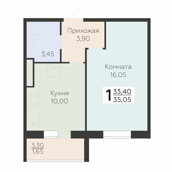 35,1 м², 1-комнатная квартира 4 451 350 ₽ - изображение 31