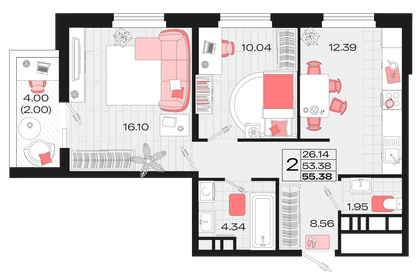 65,2 м², 2-комнатная квартира 7 747 524 ₽ - изображение 64