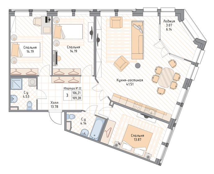 109,3 м², 3-комнатная квартира 47 700 720 ₽ - изображение 1