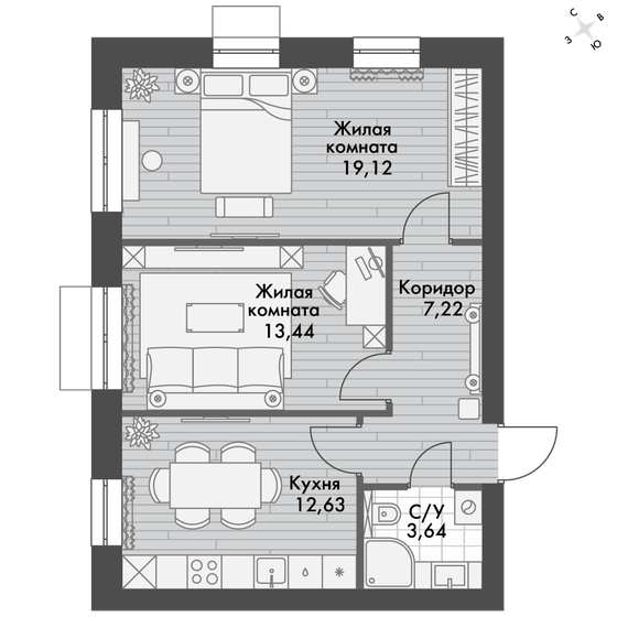56,1 м², 2-комнатная квартира 7 148 337 ₽ - изображение 1