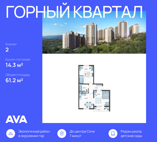 61,2 м², 2-комнатная квартира 16 273 080 ₽ - изображение 51