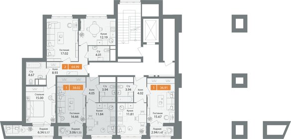 53,1 м², 2-комнатная квартира 15 450 000 ₽ - изображение 76