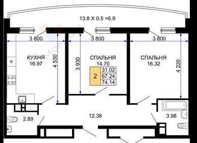 Квартира 74,1 м², 2-комнатная - изображение 1