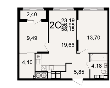 Квартира 58,2 м², 2-комнатная - изображение 1