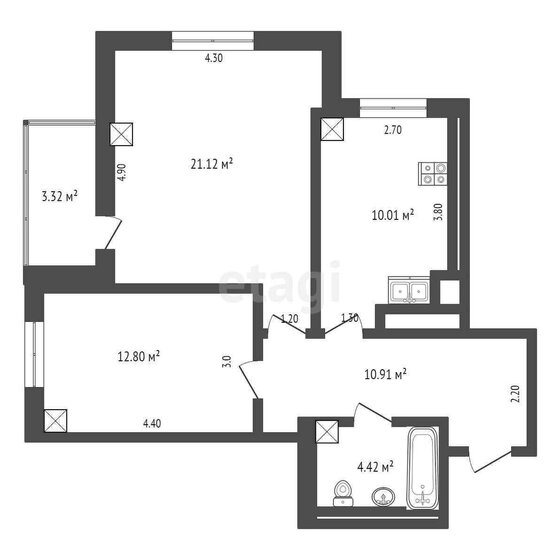 60,2 м², 2-комнатная квартира 9 450 000 ₽ - изображение 51