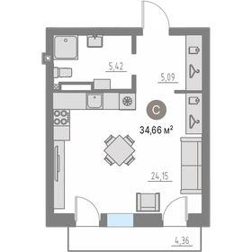 Квартира 34,7 м², студия - изображение 1