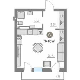 Квартира 39 м², студия - изображение 1